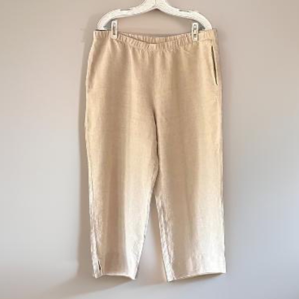 J.Jill Cropped Linen Pants Size L Pull On Elastic Waist Pockets EUC